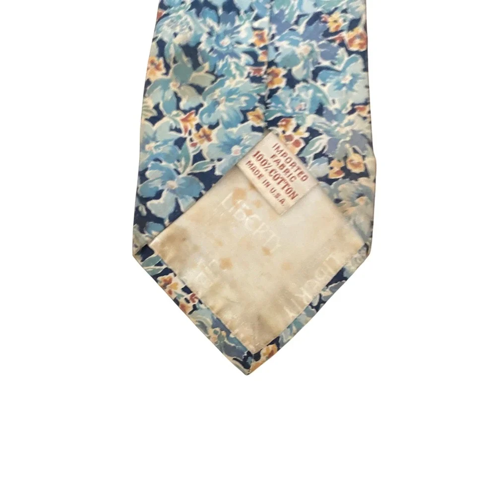 Liberty of London Vintage Blue‎ Floral Cotton Necktie Made in USA Botanical Tie